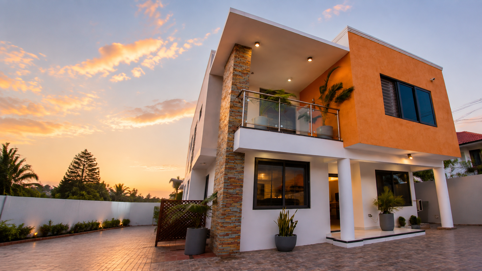 Completed modern orange and white home